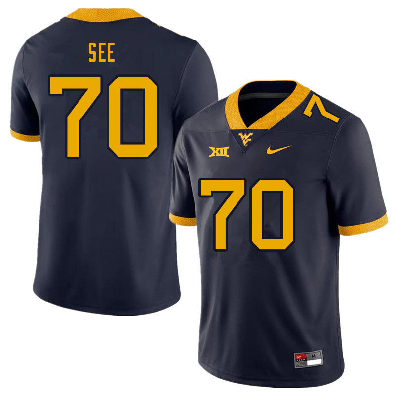 NCAA Men's Shaun See West Virginia Mountaineers Navy #70 Nike Stitched Football College Authentic Jersey CT23Y35NP